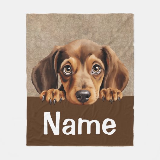 Dachshund Peeking Puppy Dog Pet Fleece Deken (Voorkant)