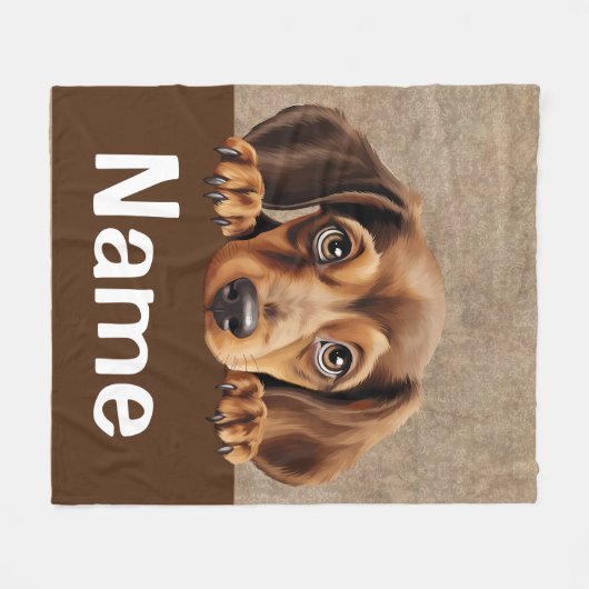 Dachshund Peeking Puppy Dog Pet Fleece Deken (Voorkant (Horizontaal))