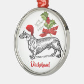 Dachshund Pet Holly Kerstversier Metalen Ornament (Links)