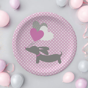 Dachshund Pink Girl Baby shower Paper Borden Papieren Bordje