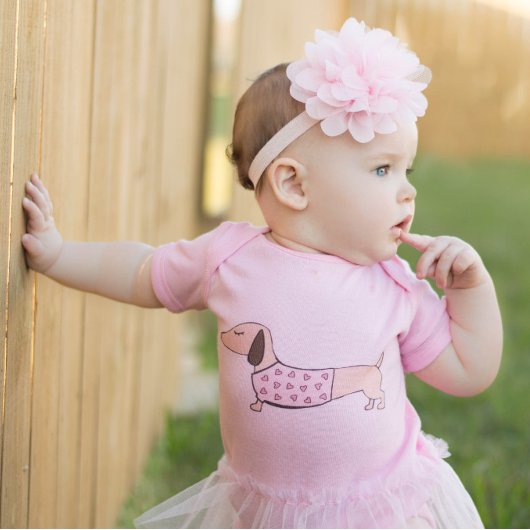 Dachshund Pink Heart One Piece Outfit for Baby Romper
