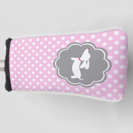 Dachshund Pink Polka Dot Golf Head Hoesje Putter Golfheadcover (Voorkant)