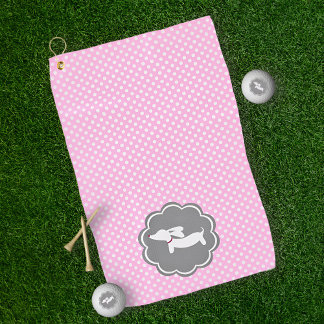 Dachshund Pink Polka Dot Golf Towel voor Doxie Mom Golfhanddoek