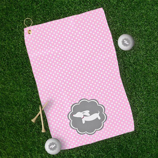 Dachshund Pink Polka Dot Golf Towel voor Doxie Mom Golfhanddoek