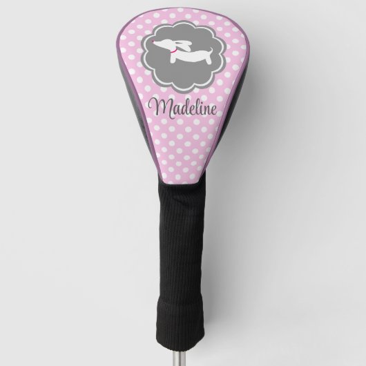Dachshund Pink Polka Dot personaliseert Dog Mam Gi Golfheadcover (Voorkant)