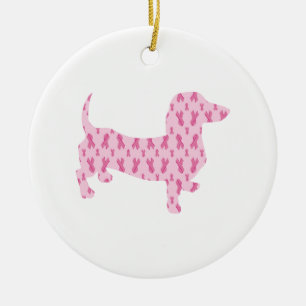 Dachshund Pink Ribbon for Cancer Keramisch Ornament