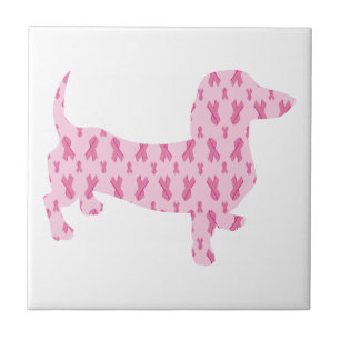 Dachshund Pink Ribbon for Cancer Tegeltje