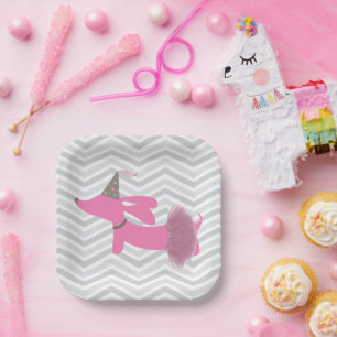 Dachshund Pink Wiener Dog Party Borden Papieren Bordje