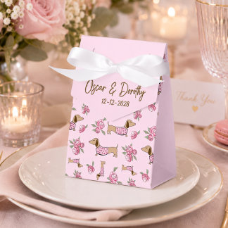 Dachshund & Pioenrozen Custom Bloem Roze Huwelijk Bedankdoosjes