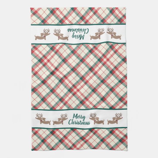 Dachshund Plaid Kerstmis Keuken Gift Theedoek (Verticaal)