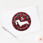 Dachshund Plaid Vakantie Monogram Ronde Sticker (Envelop)