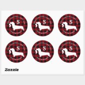 Dachshund Plaid Vakantie Monogram Ronde Sticker (Vel)