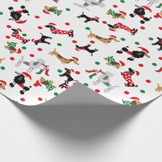 Dachshund Poedel Dobie Hond Puppy Bright Christmas Cadeaupapier (Hoek)