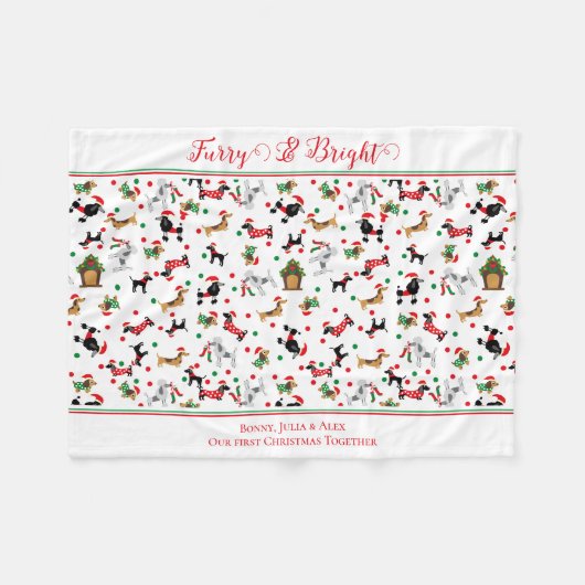 Dachshund Poedel Hond Furry Bright Christmas Fleece Deken (Voorkant (Horizontaal))