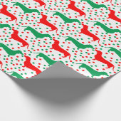 Dachshund Polka Dot - rood en groen Cadeaupapier (Hoek)