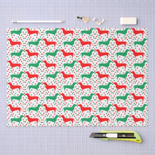 Dachshund Polka Dot - rood en groen Tissuepapier (Craft)