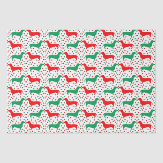 Dachshund Polka Dot - rood en groen Tissuepapier (Voorkant)