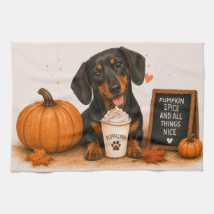 Dachshund Pompoen Specerijen Koffie Theedoek