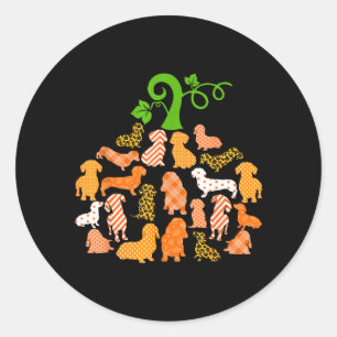 Dachshund Pompoen Vorm Geruite Luipaard Hond Herfs Ronde Sticker