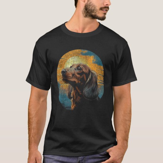 Dachshund Portrait - Wiener Dog Sunset voor eigen T-shirt (Voorkant)