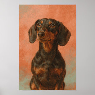 Dachshund-portret in salie en crème poster