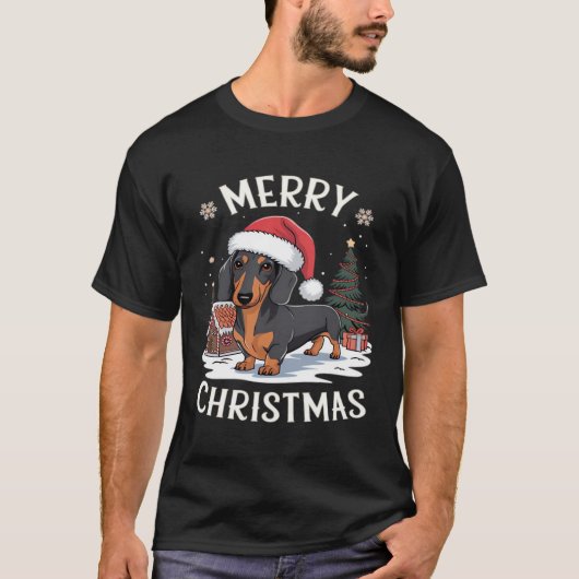 Dachshund Prettig Kerstmis Klassiek T-shirt (Voorkant)