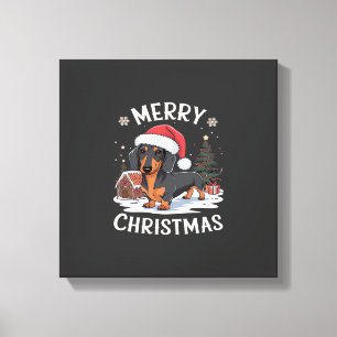 Dachshund Prettig Kerstmis Klassiek T-shirt Canvas Afdruk