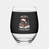 Dachshund Prettig Kerstmis Klassiek T-shirt Wijnglas Zonder Voet (Voorkant)