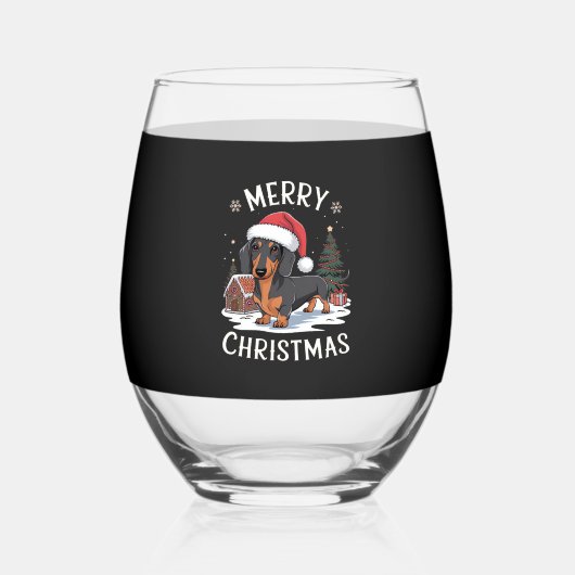 Dachshund Prettig Kerstmis Klassiek T-shirt Wijnglas Zonder Voet (Voorkant)