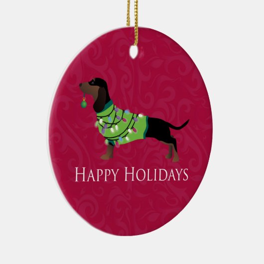 Dachshund Prettige feestdagen design Keramisch Ornament (Rechts)