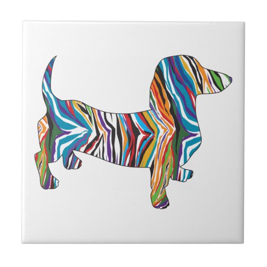 Dachshund - Psychedelic Zbra Doxie Tegeltje (Voorkant)