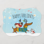Dachshund, Pug & Bird Flat Holiday Kaart (Voorkant / Achterkant)