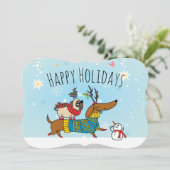 Dachshund, Pug & Bird Flat Holiday Kaart (Staand voorkant)