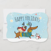 Dachshund, Pug & Bird Flat Holiday Kaart (Voorkant)