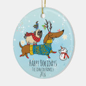 Dachshund, Pug & Bird Holiday Ceramic Ornament (Links)