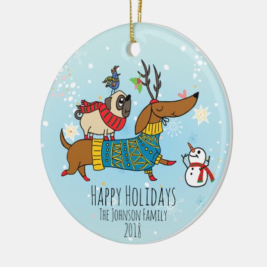 Dachshund, Pug & Bird Holiday Ceramic Ornament (Links)