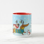 Dachshund, Pug & Bird Holiday Mok (Midden)