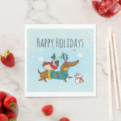 Dachshund, Pug & Bird Holiday Paper Napkin Servet (Insitu)