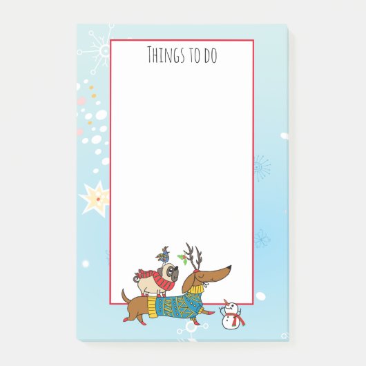 Dachshund, Pug & Bird Holiday Post-It Notes (Voorkant)