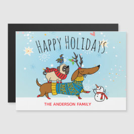 Dachshund, Pug en Bird Magnetic Kaart