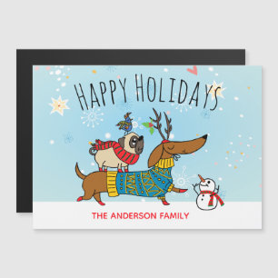 Dachshund, Pug en Bird Magnetic Kaart