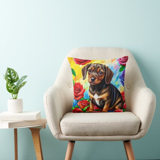 Dachshund Pug Puppy Dog Colorful Pillow Kussen (Stoel)