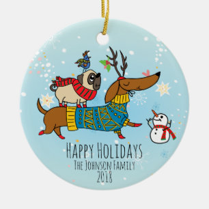 Dachshund, Pug & Vogel Vakantie Keramische Versier Keramisch Ornament