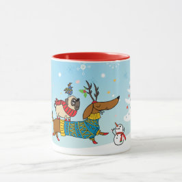 Dachshund, Pug & Vogel Vakantiebeker Mok