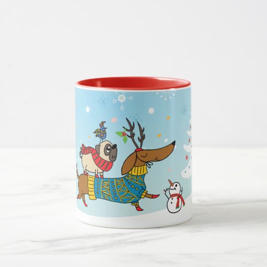 Dachshund, Pug & Vogel Vakantiebeker Mok (Midden)