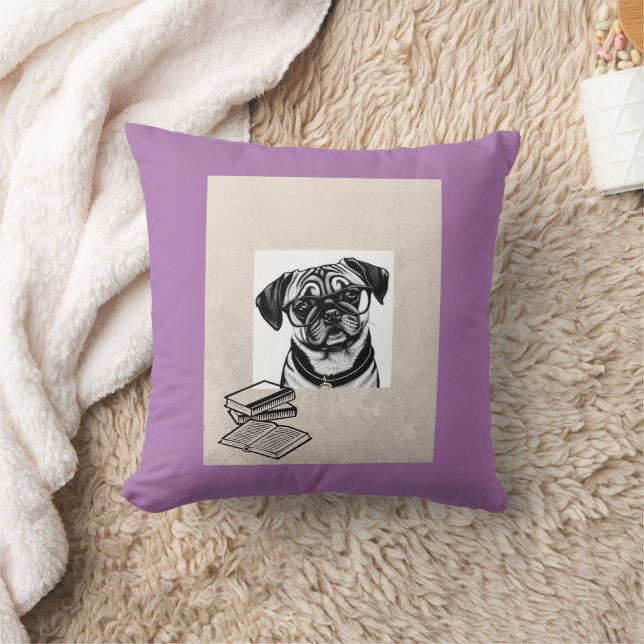 Dachshund Pug Wearing Glasses Reading Sierkussen (Deken)