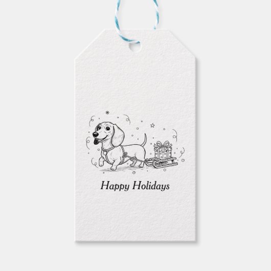 Dachshund pulling sleigh with a Christmas presents Cadeaulabel (Voorkant)