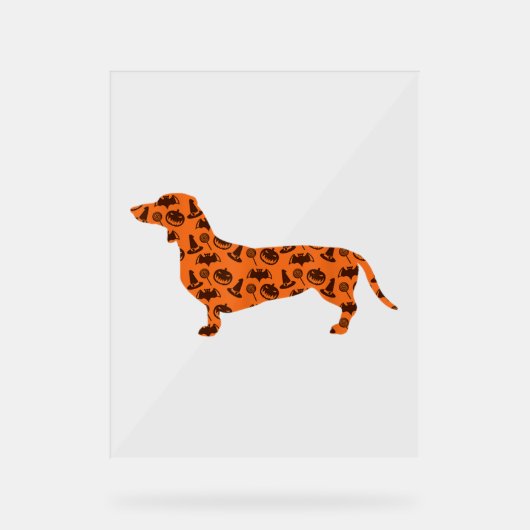 Dachshund Pumpkin Witch Bat Funny Spooky Halloween Acryl Bord (Voorkant)