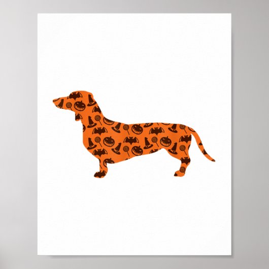 Dachshund Pumpkin Witch Bat Funny Spooky Halloween Poster (Voorkant)