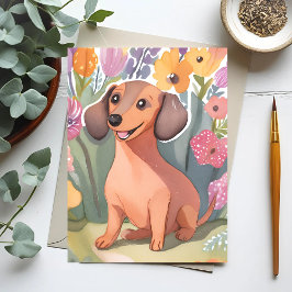 Dachshund Pup | Watercolor Hond Huisdier Briefkaart